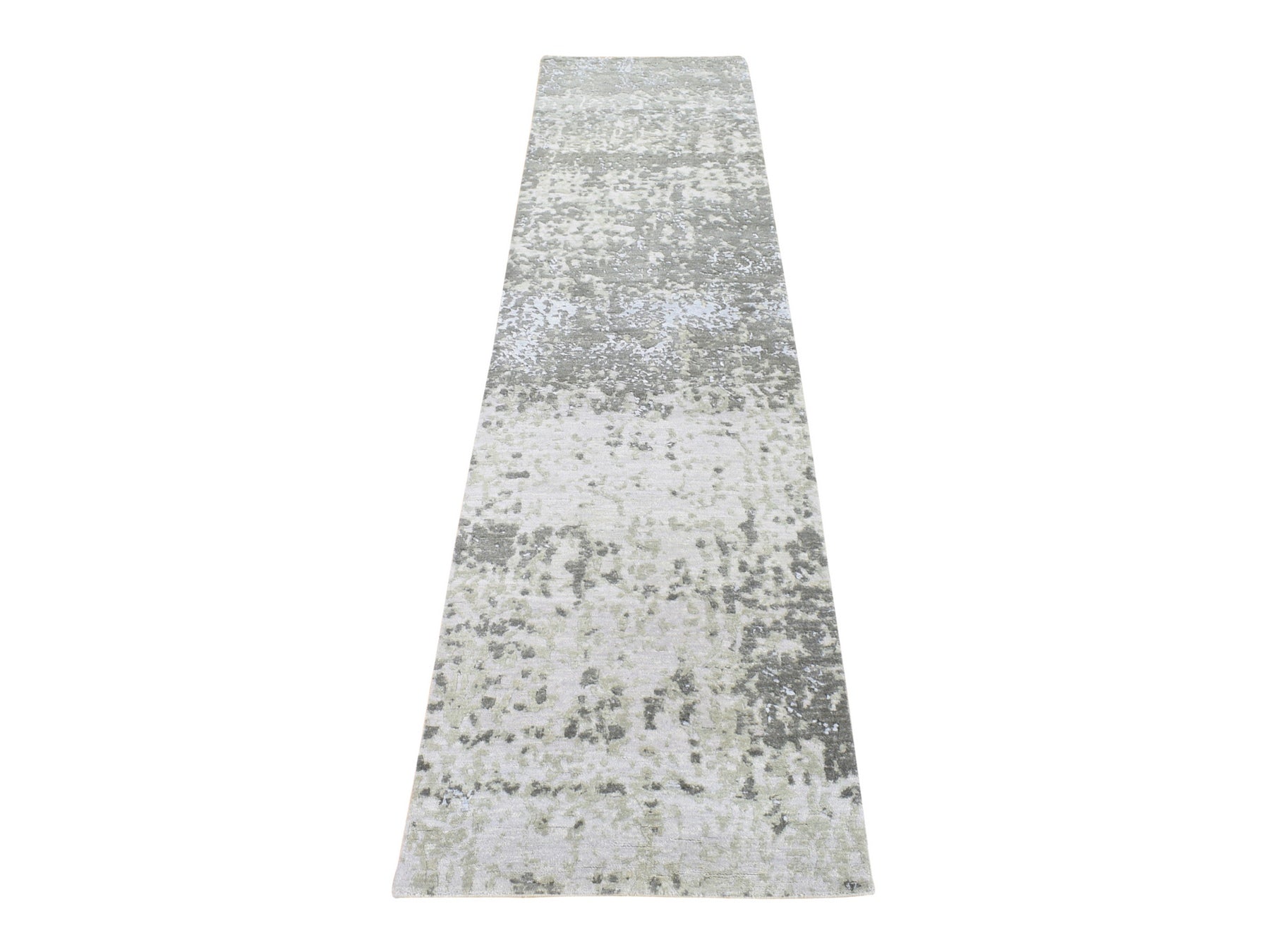 Gray 2'6" x 10'4" Modern / Contemporary Hand knotted Wool Rug - Sku: O080123