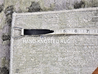 Grey 2'6" x 10'4" Modern / Contemporary Hand knotted Wool Rug - Sku: O080123