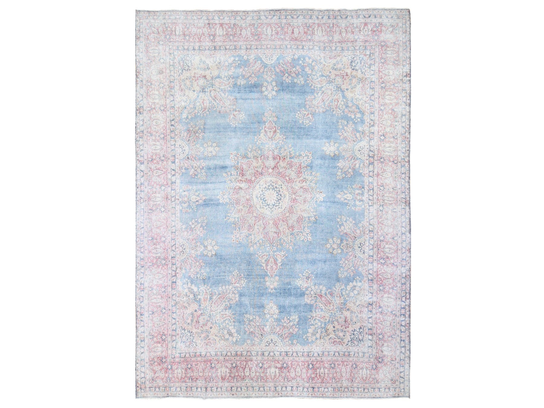 Kerman Vintage hand-knotted wool rug in Blue & Red, 10' x 12'10" — SKU O080139
