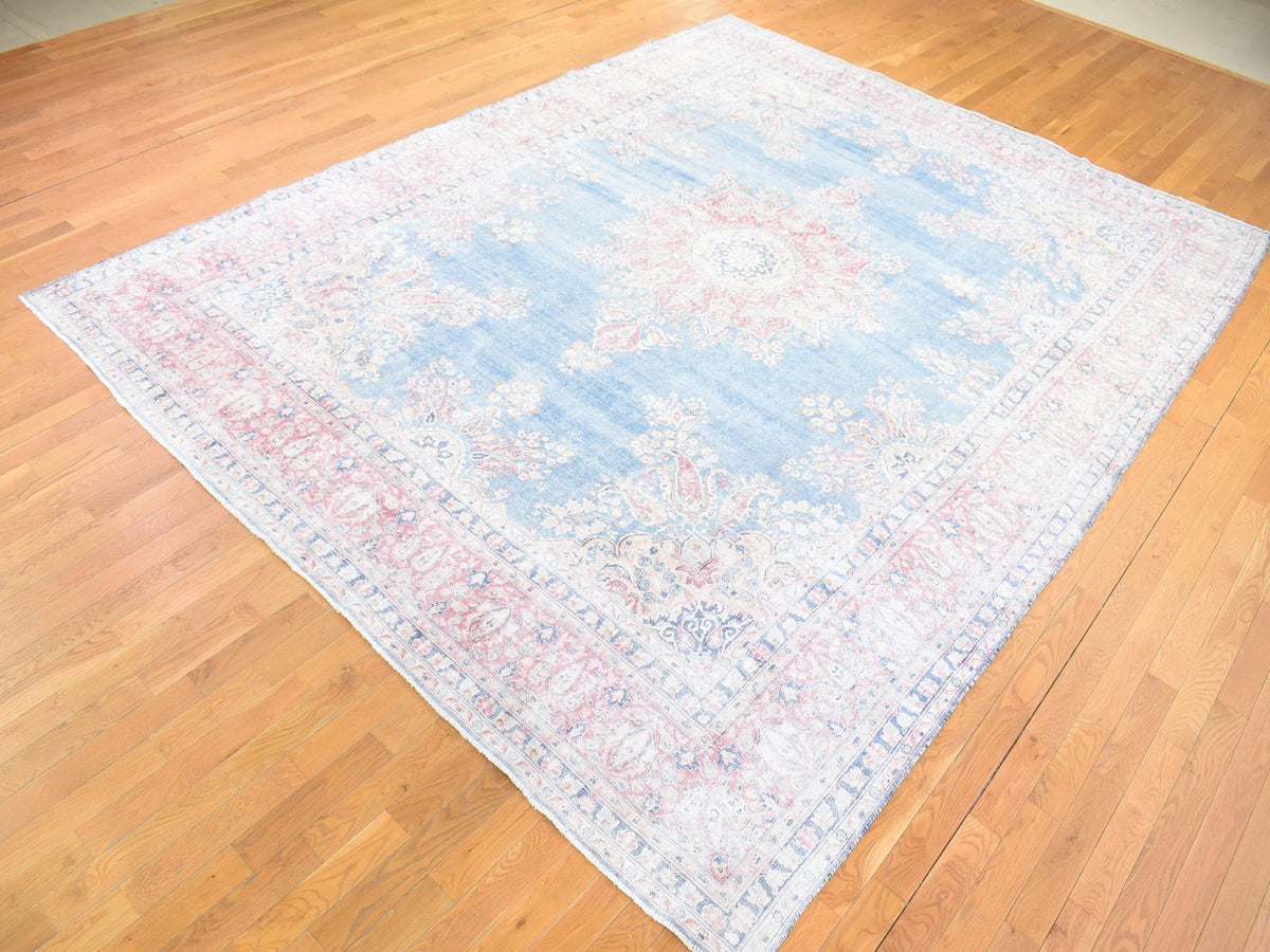 Kerman Vintage hand-knotted wool rug in Blue & Red, 10' x 12'10" — SKU O080139 (view 2)