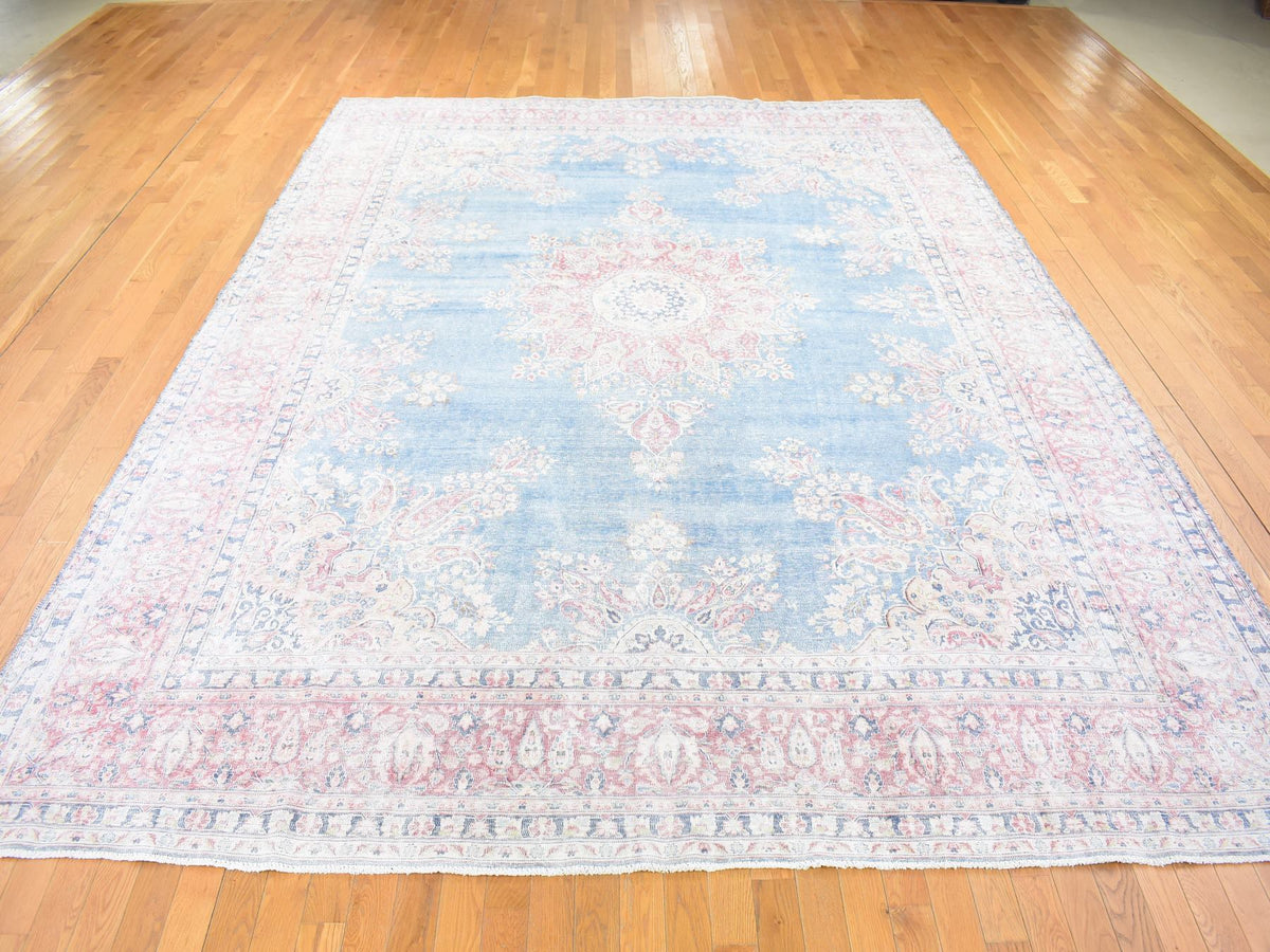 Kerman Vintage hand-knotted wool rug in Blue & Red, 10' x 12'10" — SKU O080139 (view 3)