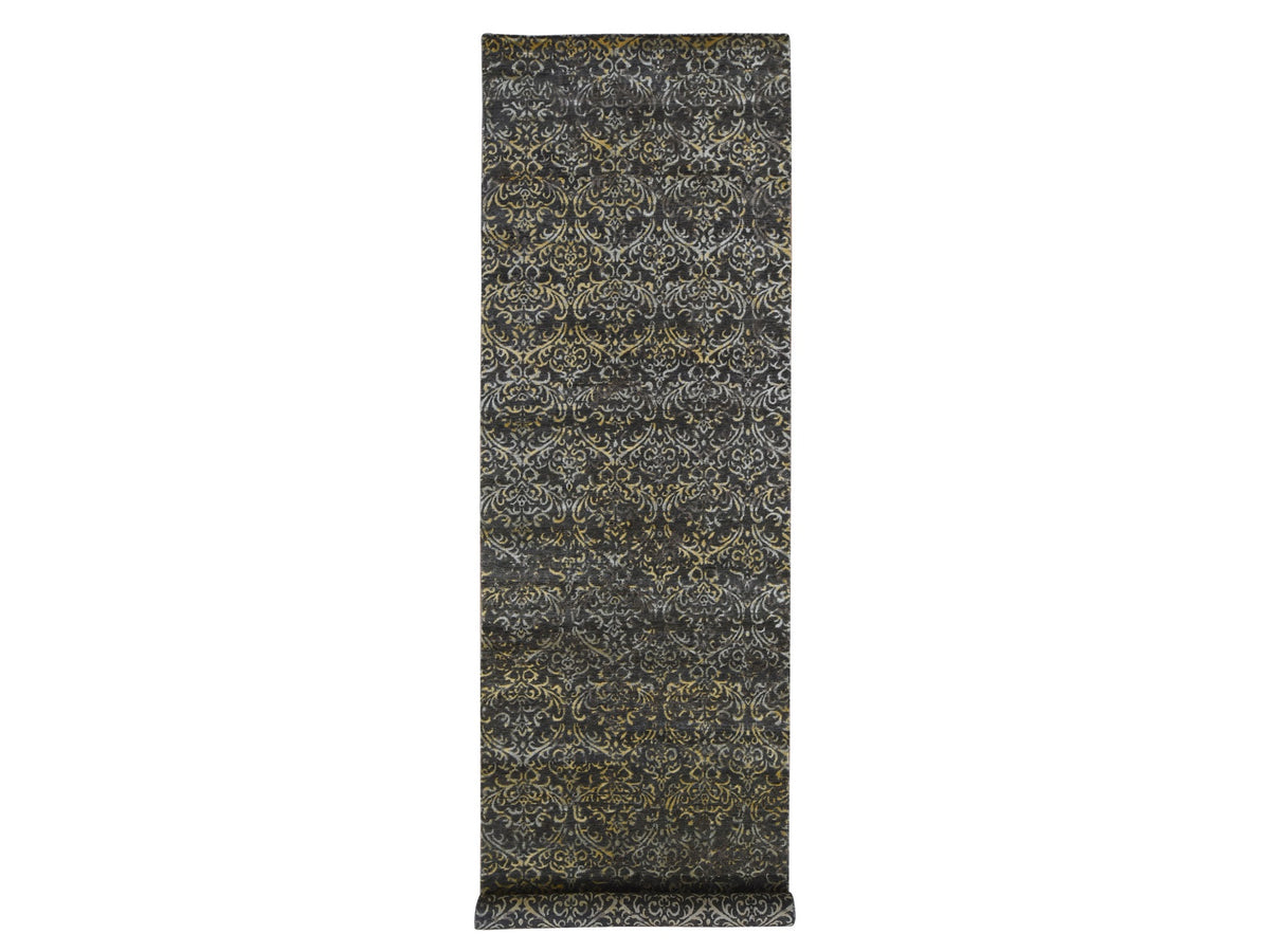 Modern / Contemporary hand-knotted wool/silk runner in Brown, 4'8" x 18'2" — SKU O080142