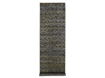 Modern / Contemporary hand-knotted wool/silk runner in Brown, 4'8" x 18'2" — SKU O080142
