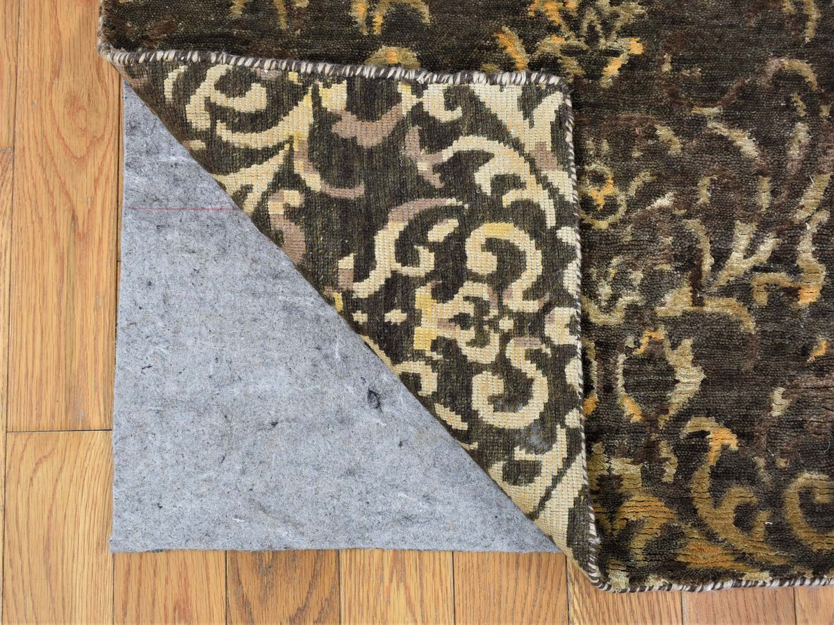 Modern / Contemporary hand-knotted wool/silk runner in Brown, 4'8" x 18'2" — SKU O080142 (view 2)