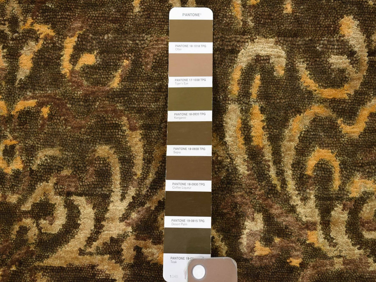 Modern / Contemporary hand-knotted wool/silk runner in Brown, 4'8" x 18'2" — SKU O080142 (view 3)