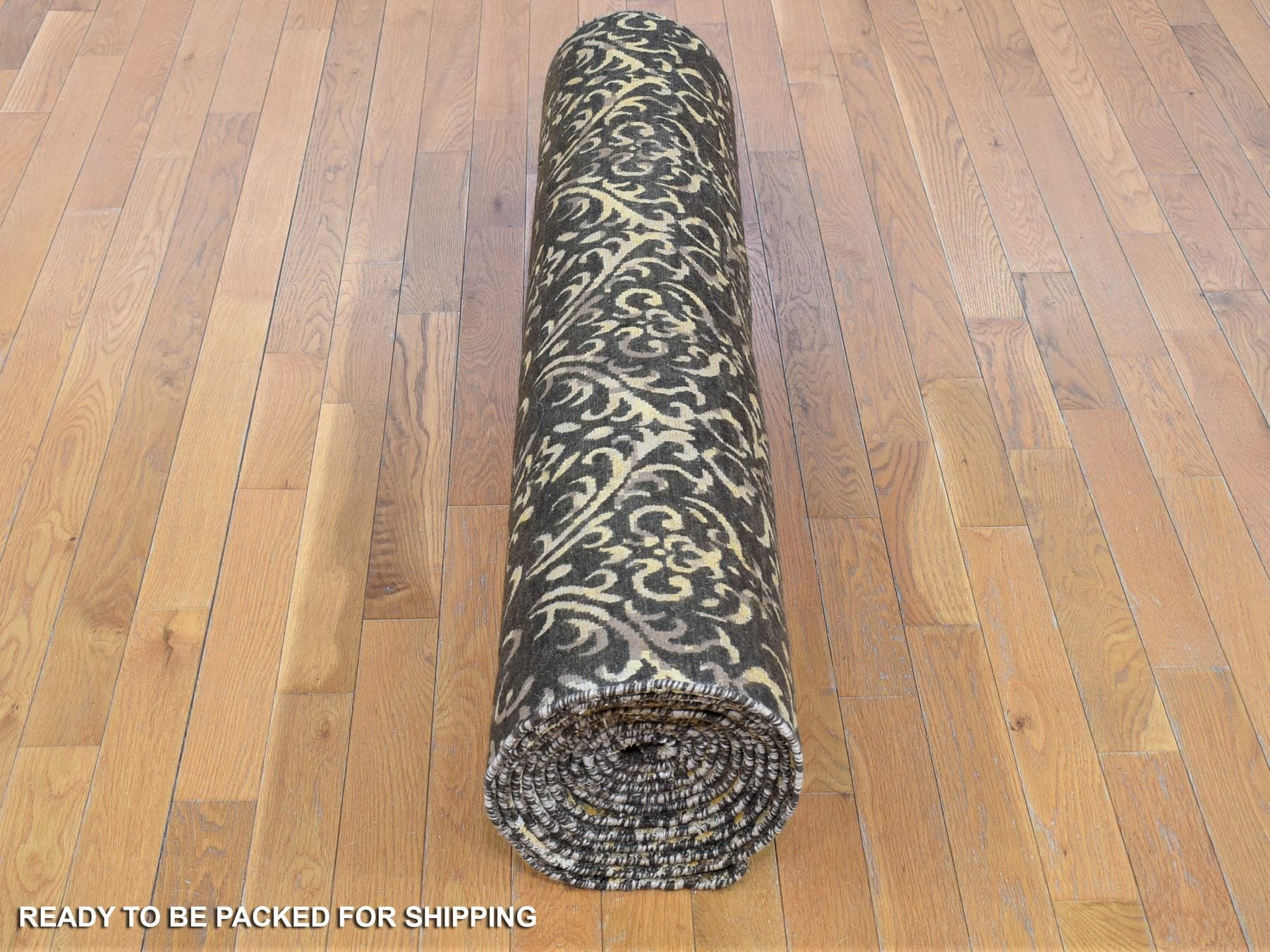 Modern / Contemporary hand-knotted wool/silk runner in Brown, 4'8" x 18'2" — SKU O080142 (view 6)