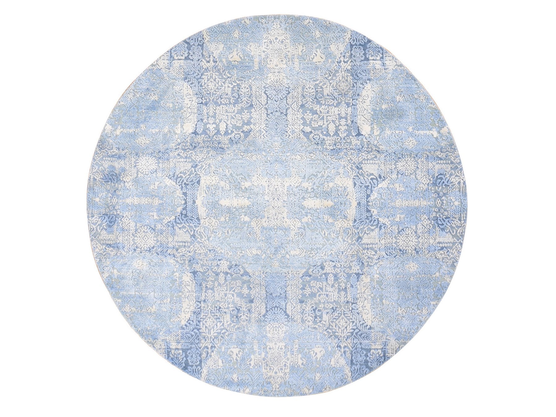 Modern / Contemporary hand-knotted wool/silk rug in Blue, 6' x 6' — SKU O080143