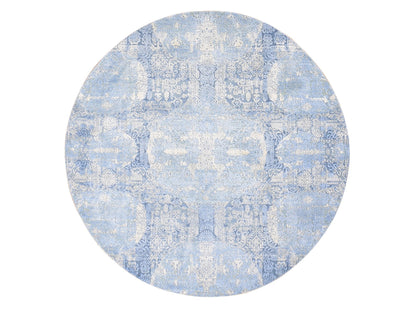Modern / Contemporary hand-knotted wool/silk rug in Blue, 6' x 6' — SKU O080143