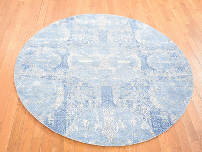 Blue 6'0" x 6'0" Modern and Contemporary Hand knotted Wool/Silk Rug - Sku: O080143