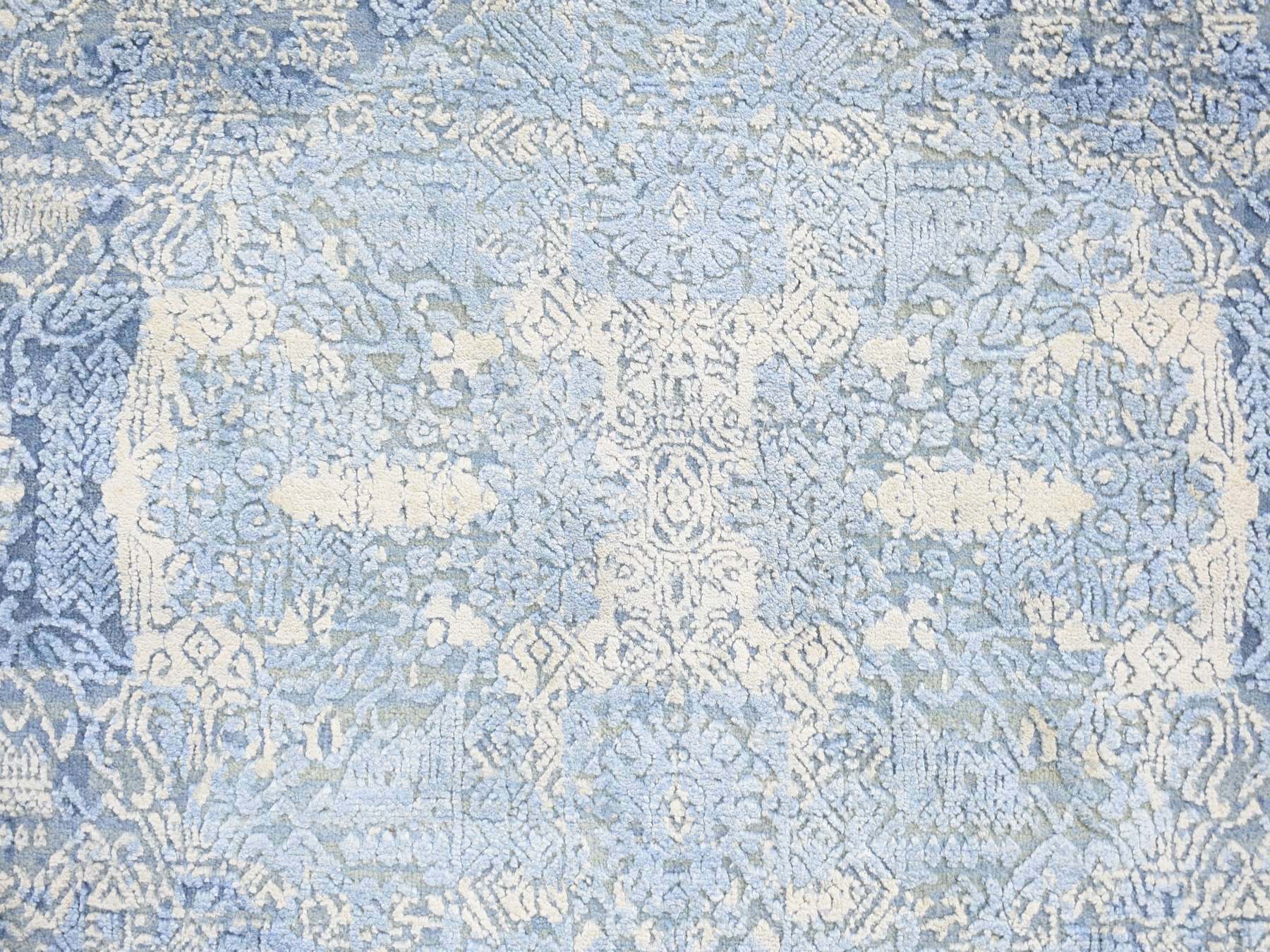 Modern / Contemporary hand-knotted wool/silk rug in Blue, 6' x 6' — SKU O080143 (view 3)