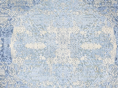 Modern / Contemporary hand-knotted wool/silk rug in Blue, 6' x 6' — SKU O080143 (view 3)