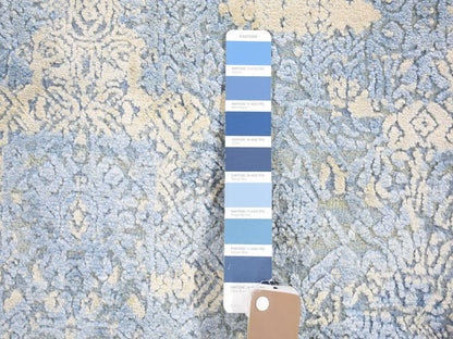 Modern / Contemporary hand-knotted wool/silk rug in Blue, 6' x 6' — SKU O080143 (view 4)