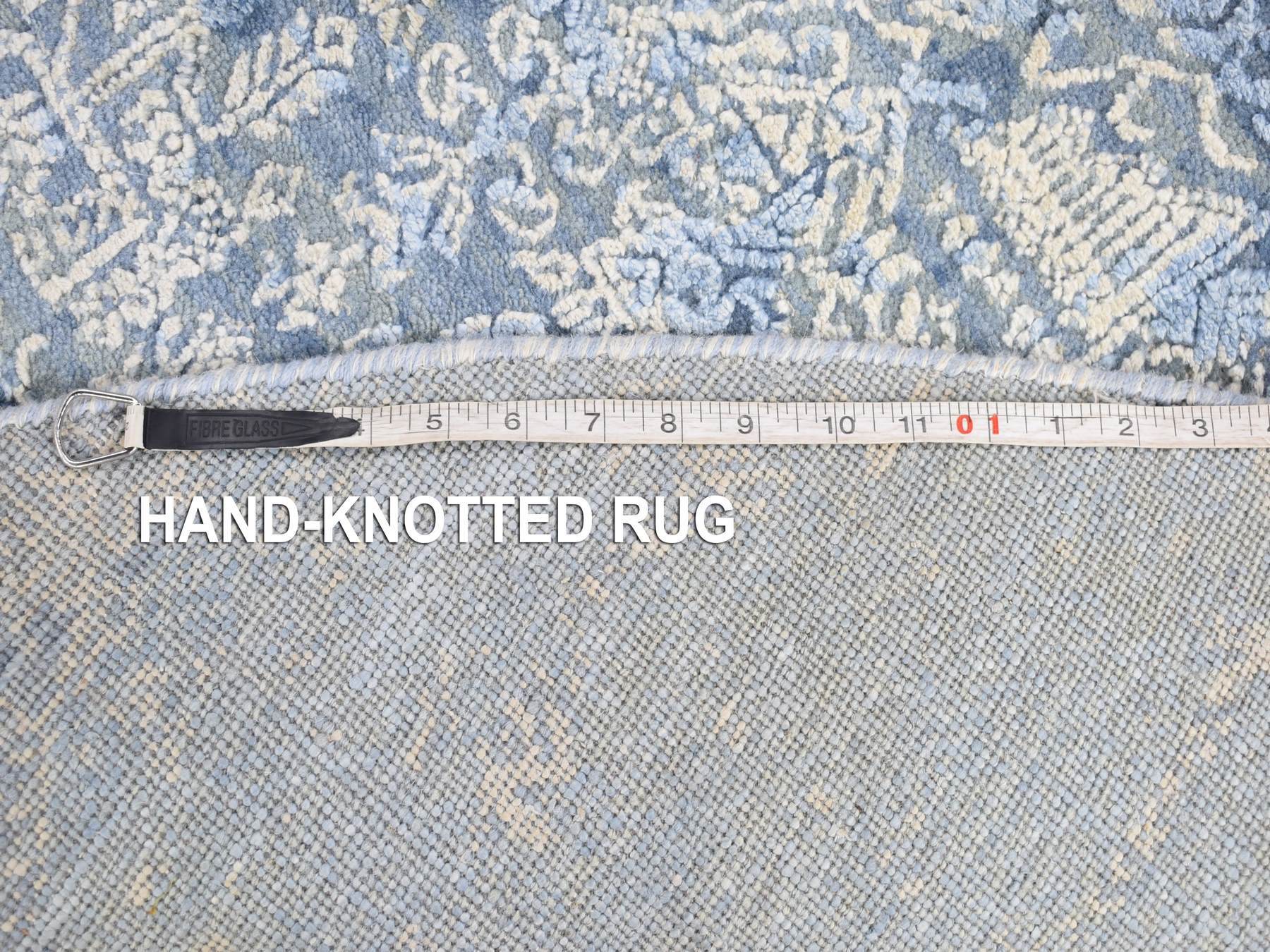 Modern / Contemporary hand-knotted wool/silk rug in Blue, 6' x 6' — SKU O080143 (view 7)