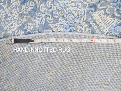 Modern / Contemporary hand-knotted wool/silk rug in Blue, 6' x 6' — SKU O080143 (view 7)
