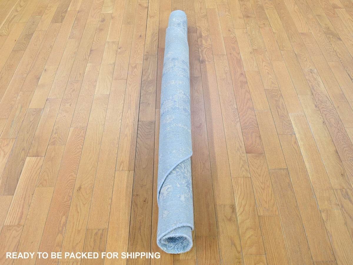 Modern / Contemporary hand-knotted wool/silk rug in Blue, 6' x 6' — SKU O080143 (view 8)