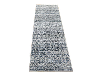 Blue 2'8" x 8'2" Modern and Contemporary Hand knotted Wool/Silk Rug - Sku: O080150