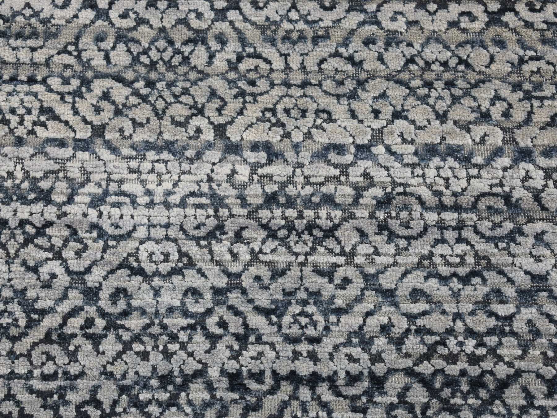 Modern / Contemporary hand-knotted wool/silk runner in Blue, 2'8" x 8'2" — SKU O080150 (view 2)