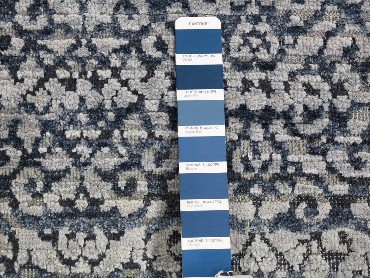 Modern / Contemporary hand-knotted wool/silk runner in Blue, 2'8" x 8'2" — SKU O080150 (view 3)