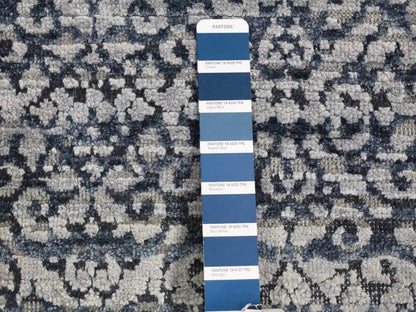 Modern / Contemporary hand-knotted wool/silk runner in Blue, 2'8" x 8'2" — SKU O080150 (view 3)