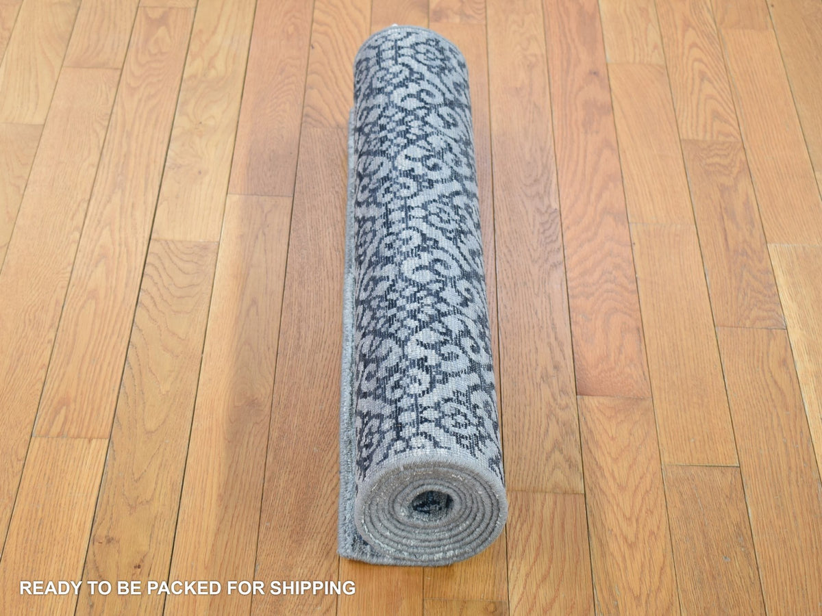 Modern / Contemporary hand-knotted wool/silk runner in Blue, 2'8" x 8'2" — SKU O080150 (view 5)