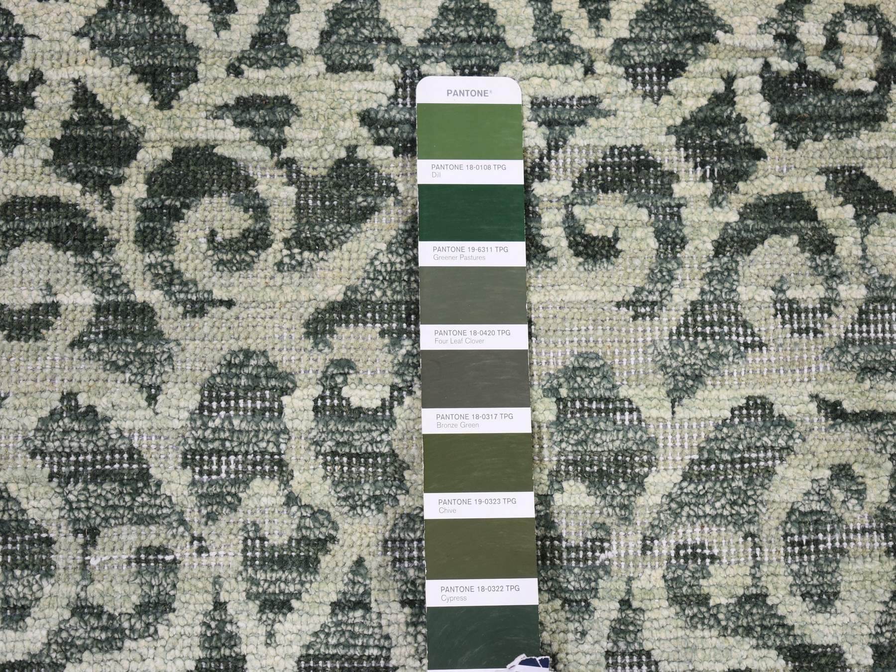 Modern / Contemporary hand-knotted wool/silk runner in Green, 2'9" x 8' — SKU O080151 (view 3)