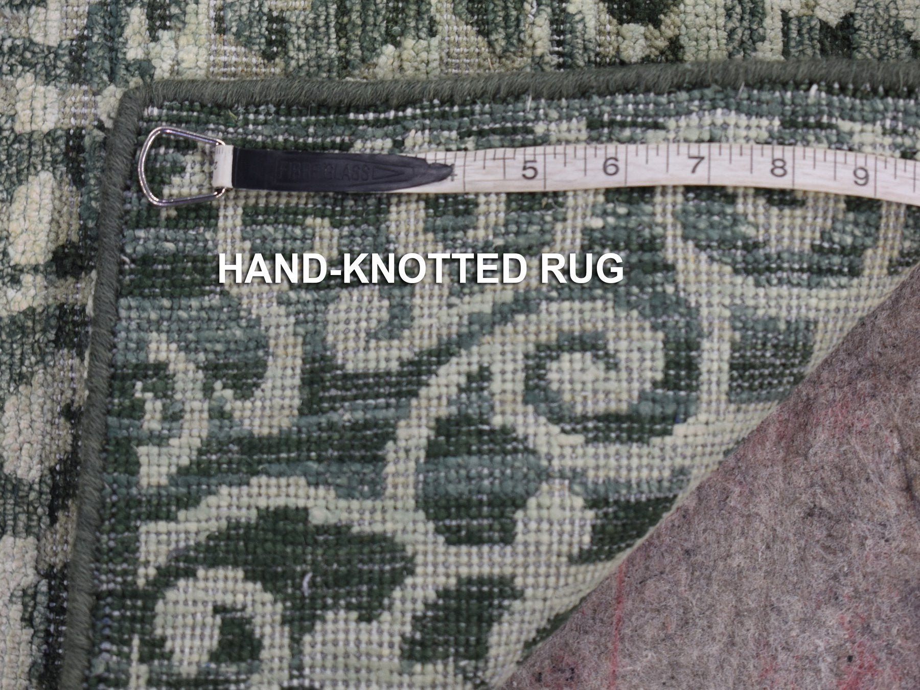 Modern / Contemporary hand-knotted wool/silk runner in Green, 2'9" x 8' — SKU O080151 (view 4)