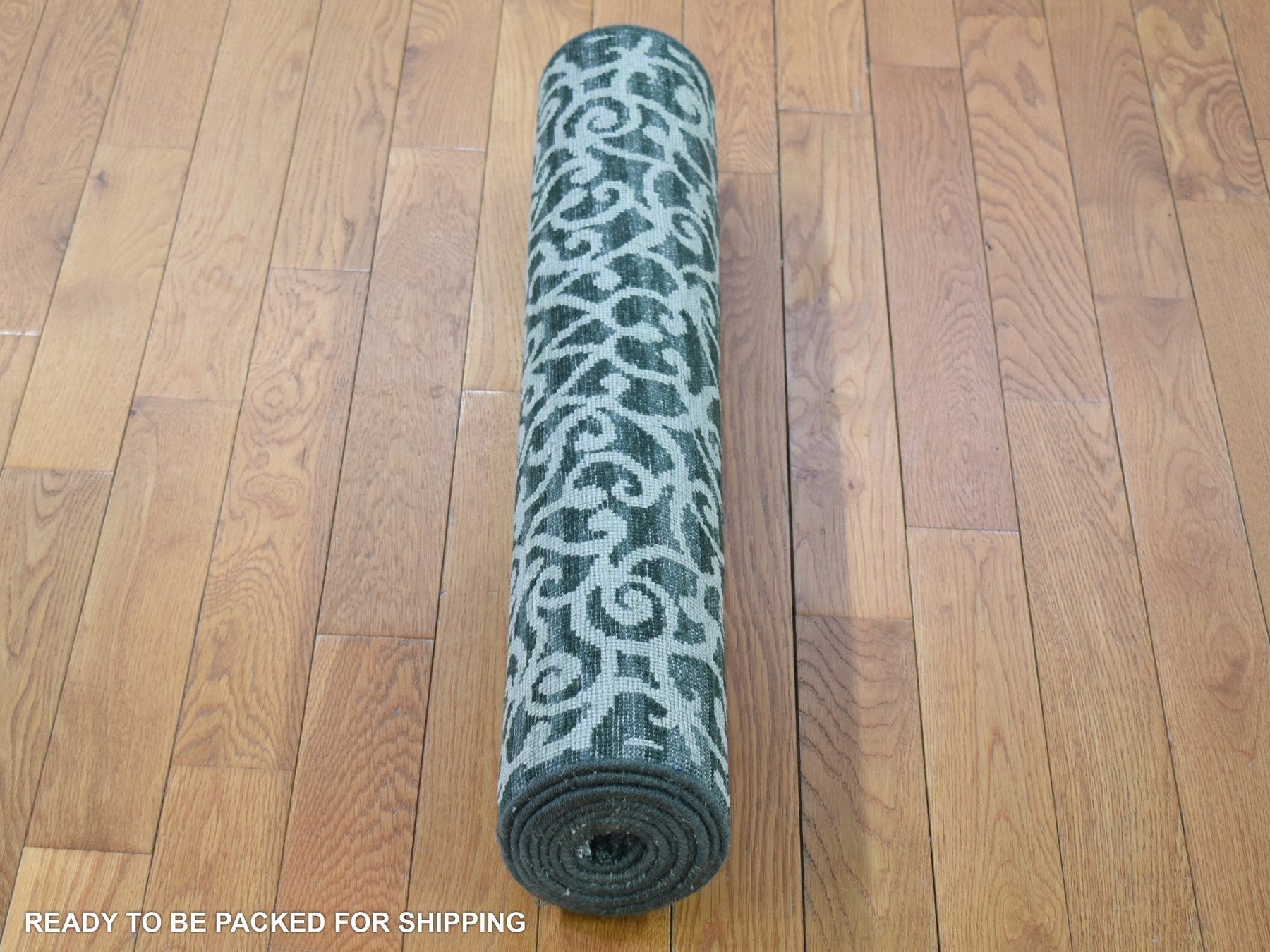Modern / Contemporary hand-knotted wool/silk runner in Green, 2'9" x 8' — SKU O080151 (view 6)