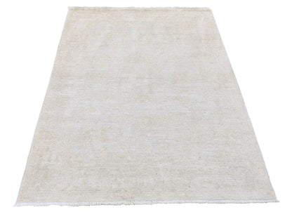 Ivory 3'9" x 5'8" Oushak And Peshawar Hand knotted Wool Rug - Sku: O080156