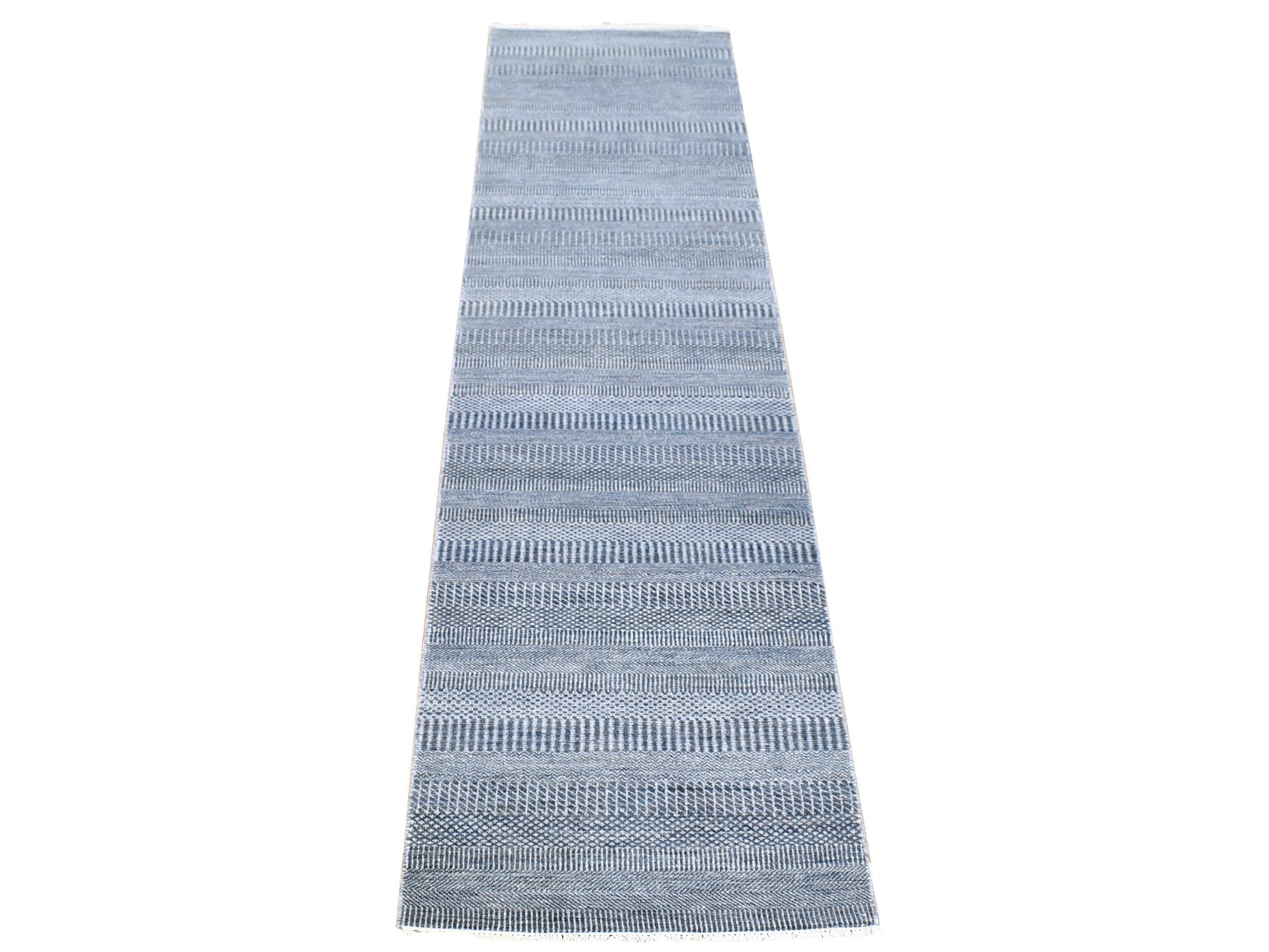 Black 2'7" x 14'1" Modern / Contemporary Hand knotted Wool/Silk Rug - Sku: O080164