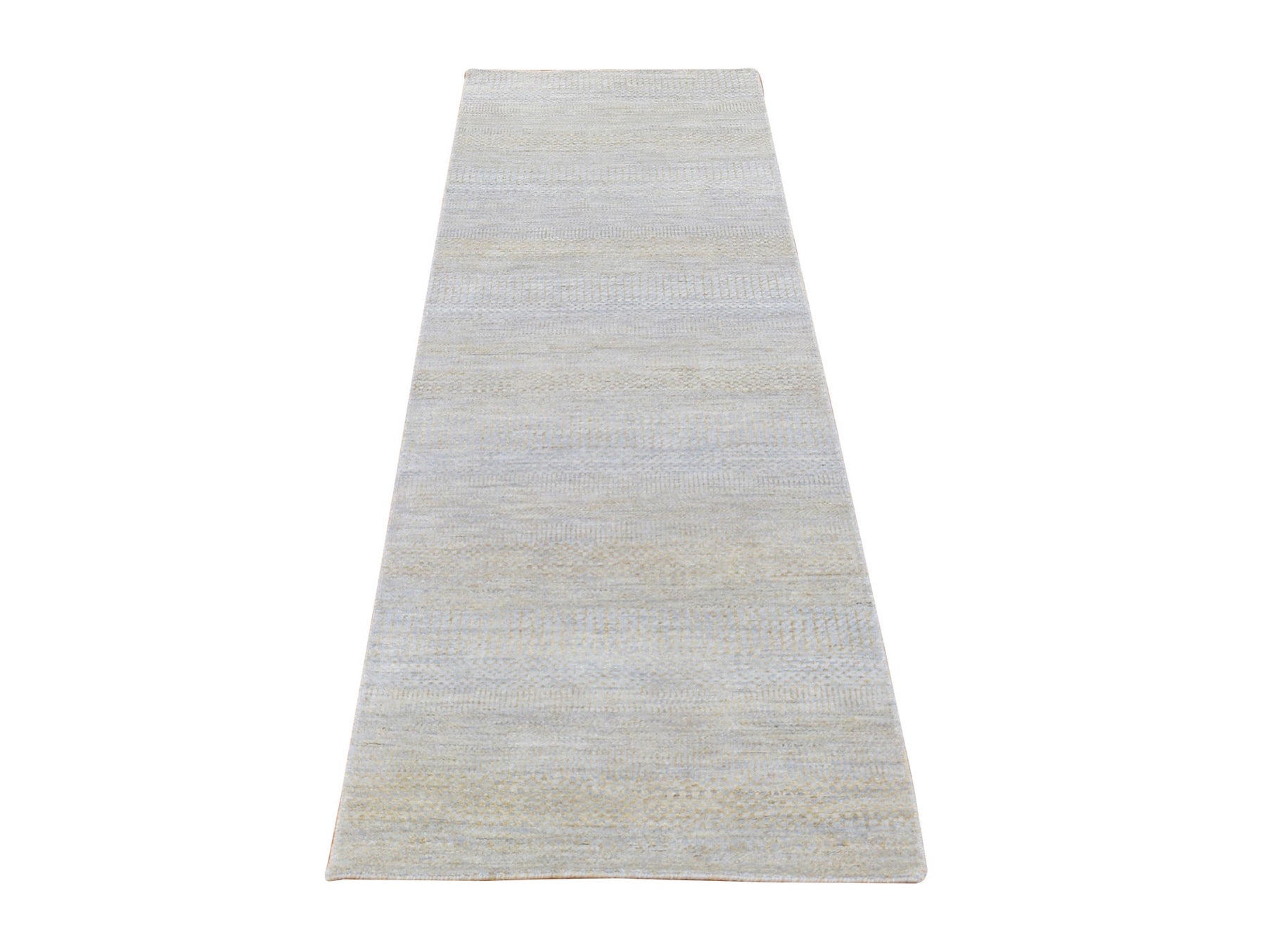 Gray 2'8" x 9'1" Modern / Contemporary Hand knotted Wool/Silk Rug - Sku: O080167