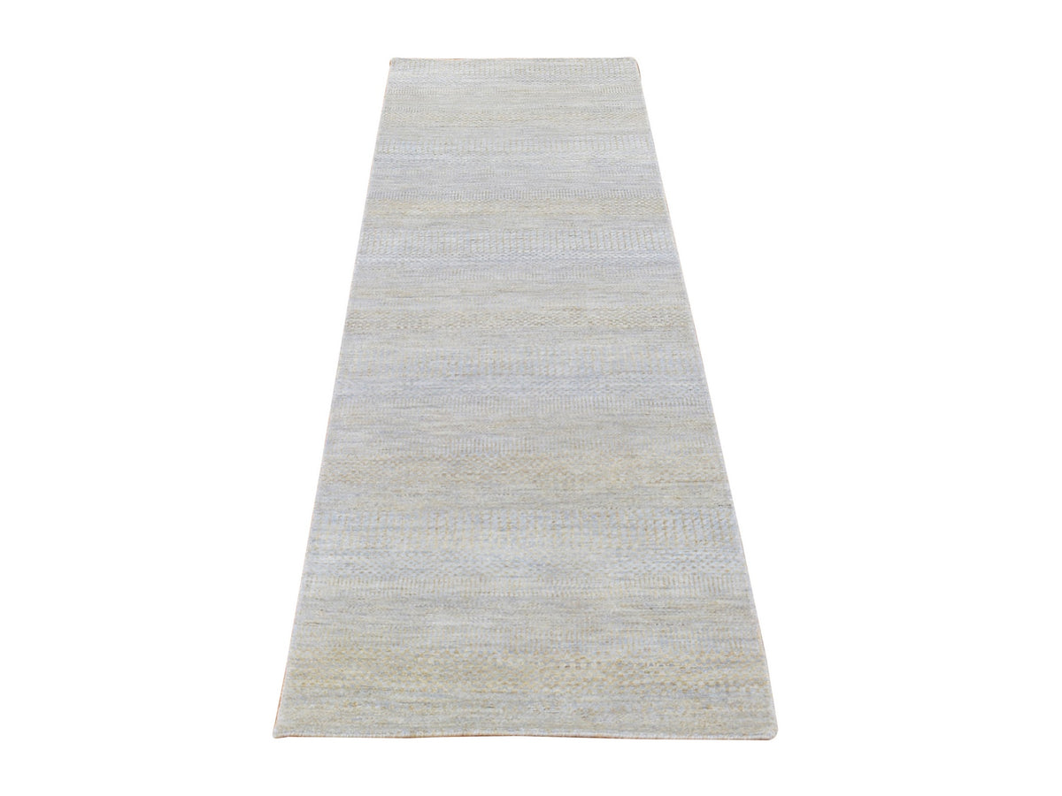 Gabbeh Modern / Contemporary hand-knotted wool/silk runner in Gray, 2'8" x 9'1" — SKU O080167