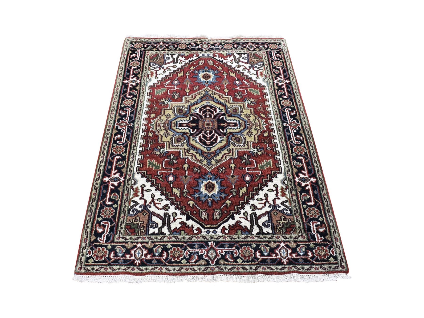 Heriz Heriz hand-knotted wool rug in Red & Navy Blue, 3'10" x 6'1" — SKU O080186