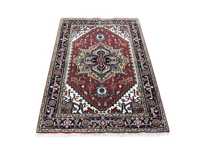 Heriz Heriz hand-knotted wool rug in Red & Navy Blue, 3'10" x 6'1" — SKU O080186