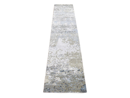 Grey 2'6" x 12'1" Modern / Contemporary Hand knotted Wool Rug - Sku: O080190