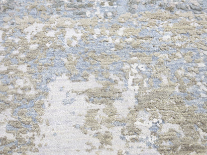 Grey 2'6" x 12'1" Modern / Contemporary Hand knotted Wool Rug - Sku: O080190