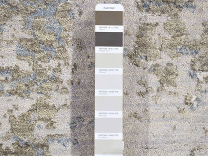 Grey 2'6" x 12'1" Modern / Contemporary Hand knotted Wool Rug - Sku: O080190