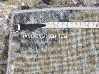 Grey 2'6" x 12'1" Modern / Contemporary Hand knotted Wool Rug - Sku: O080190