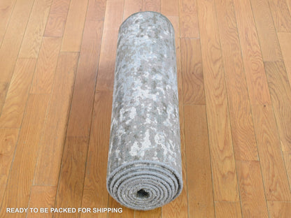 Grey 2'6" x 12'1" Modern / Contemporary Hand knotted Wool Rug - Sku: O080190