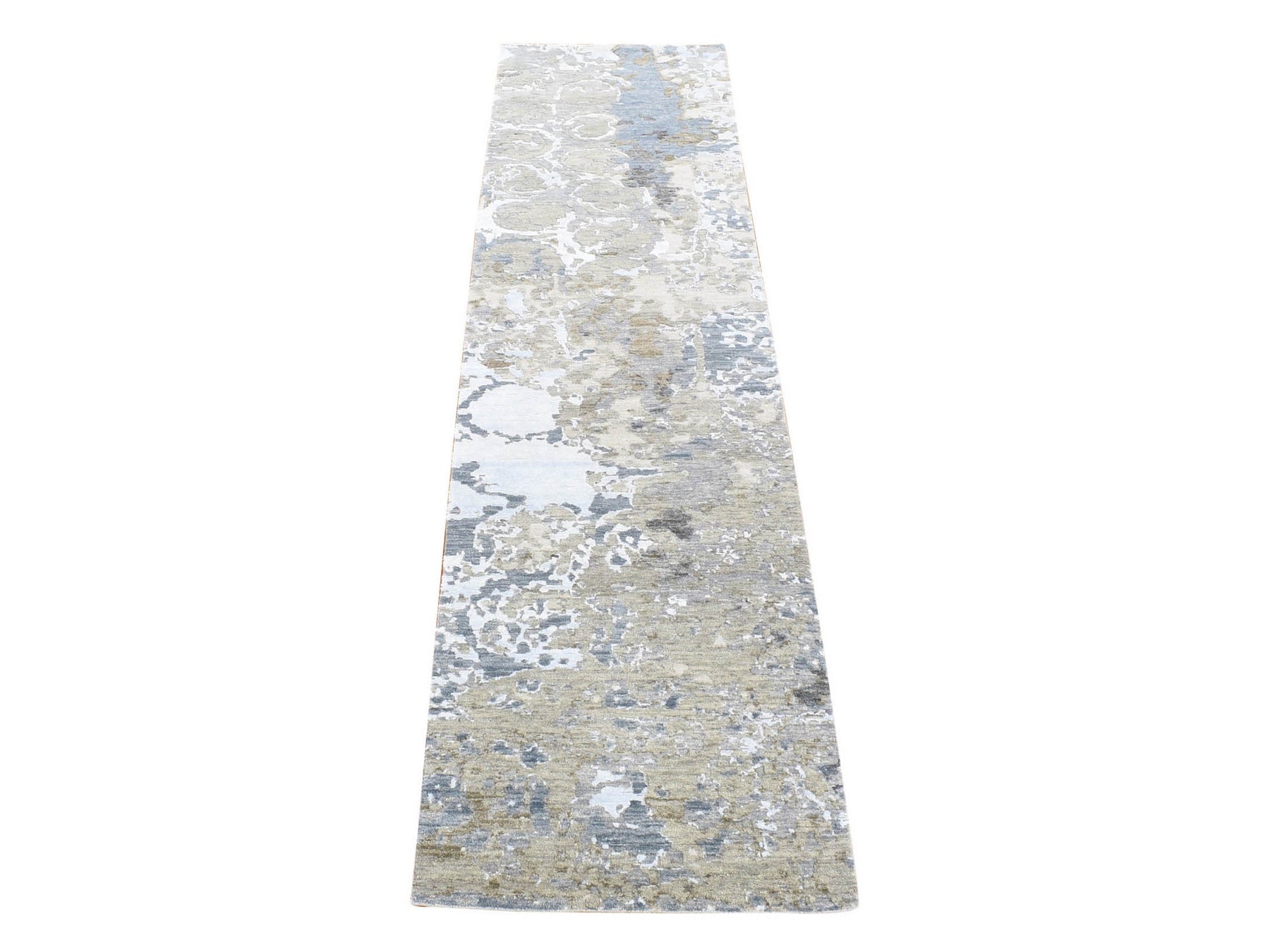 Beige 2'6" x 10'6" Modern / Contemporary Hand knotted Wool Rug - Sku: O080202