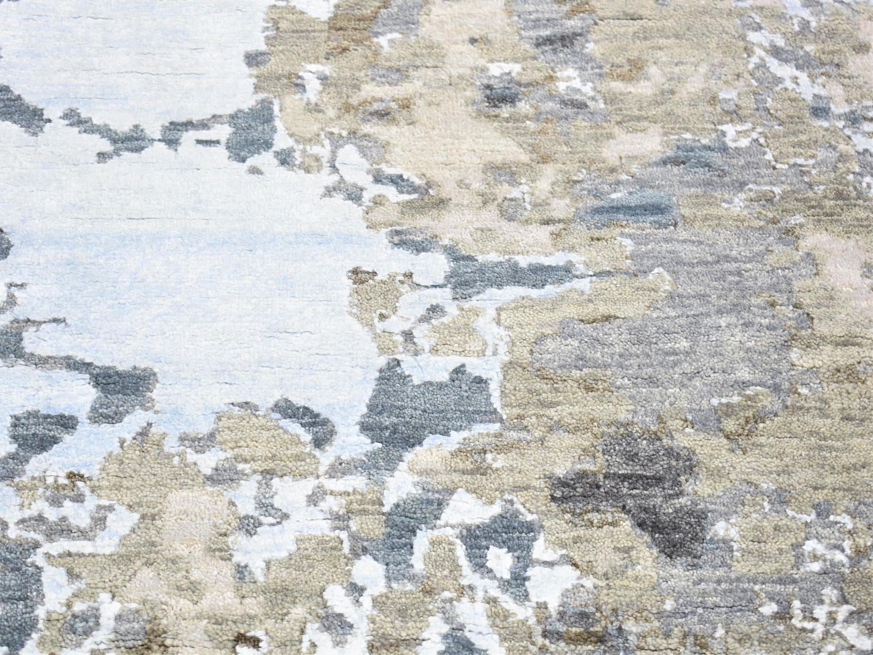 Beige 2'6" x 10'6" Modern / Contemporary Hand knotted Wool Rug - Sku: O080202