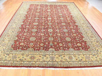 Fine Oriental hand-knotted wool/silk rug in Red & Light Green, 12'3" x 17'9" — SKU O080220 (view 2)