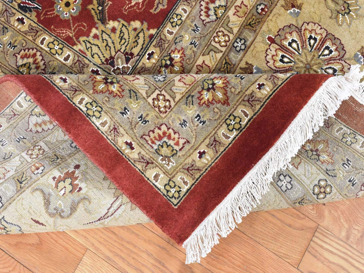 Fine Oriental hand-knotted wool/silk rug in Red & Light Green, 12'3" x 17'9" — SKU O080220 (view 6)