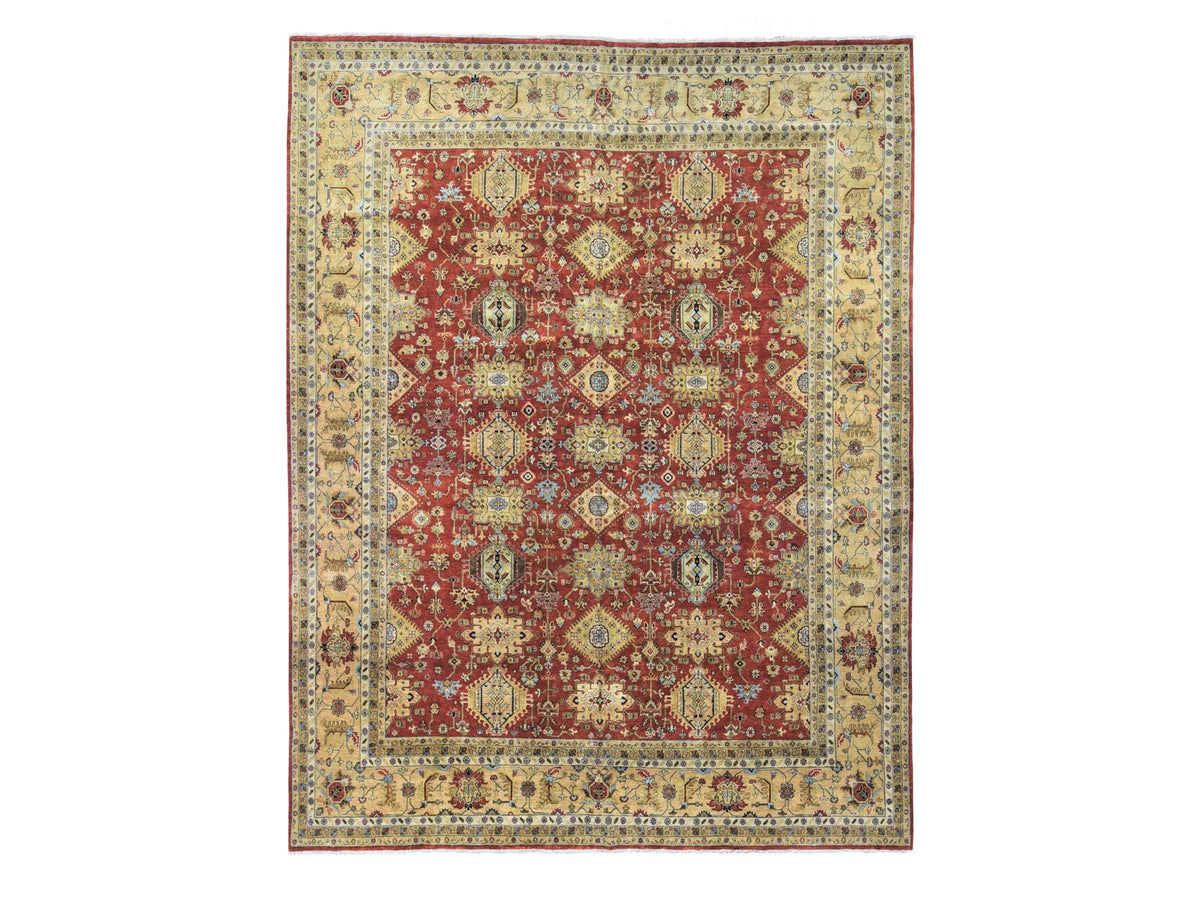 Heriz hand-knotted wool rug in Red & Rust Red, 11'9" x 14'10" — SKU O080222