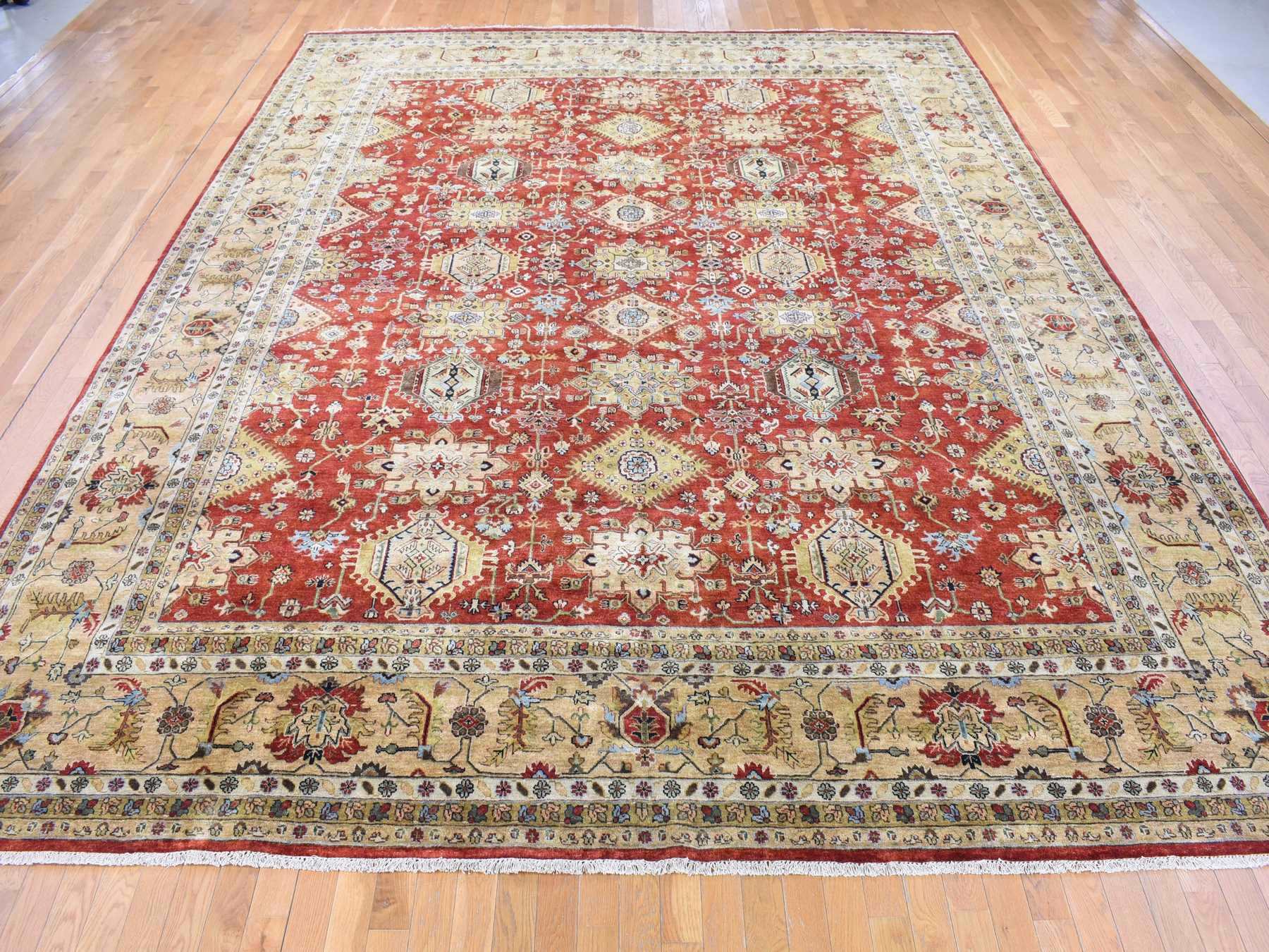 Heriz hand-knotted wool rug in Red & Rust Red, 11'9" x 14'10" — SKU O080222 (view 2)