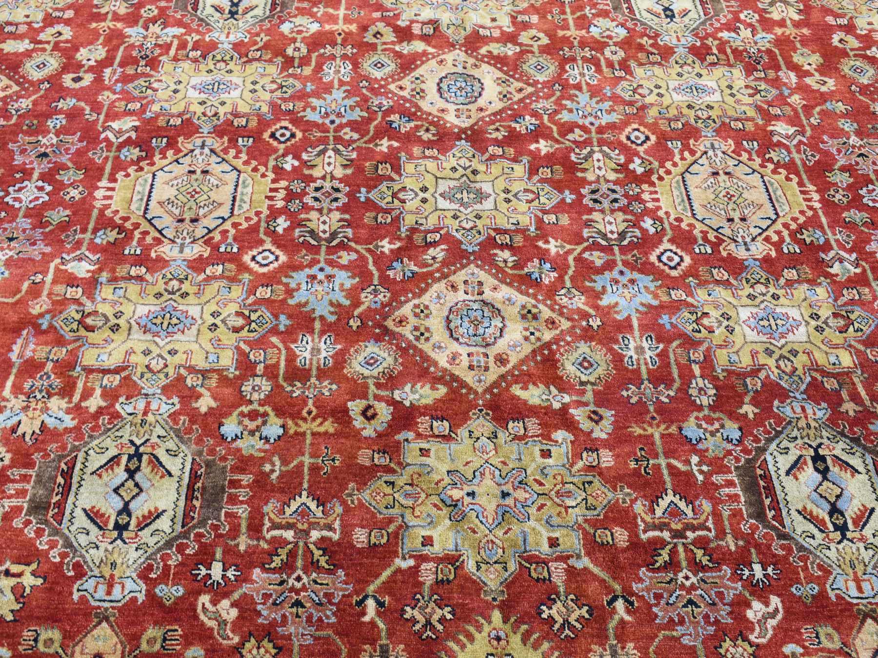 Heriz hand-knotted wool rug in Red & Rust Red, 11'9" x 14'10" — SKU O080222 (view 3)