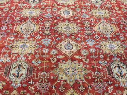 Heriz hand-knotted wool rug in Red & Rust Red, 11'9" x 14'10" — SKU O080222 (view 3)