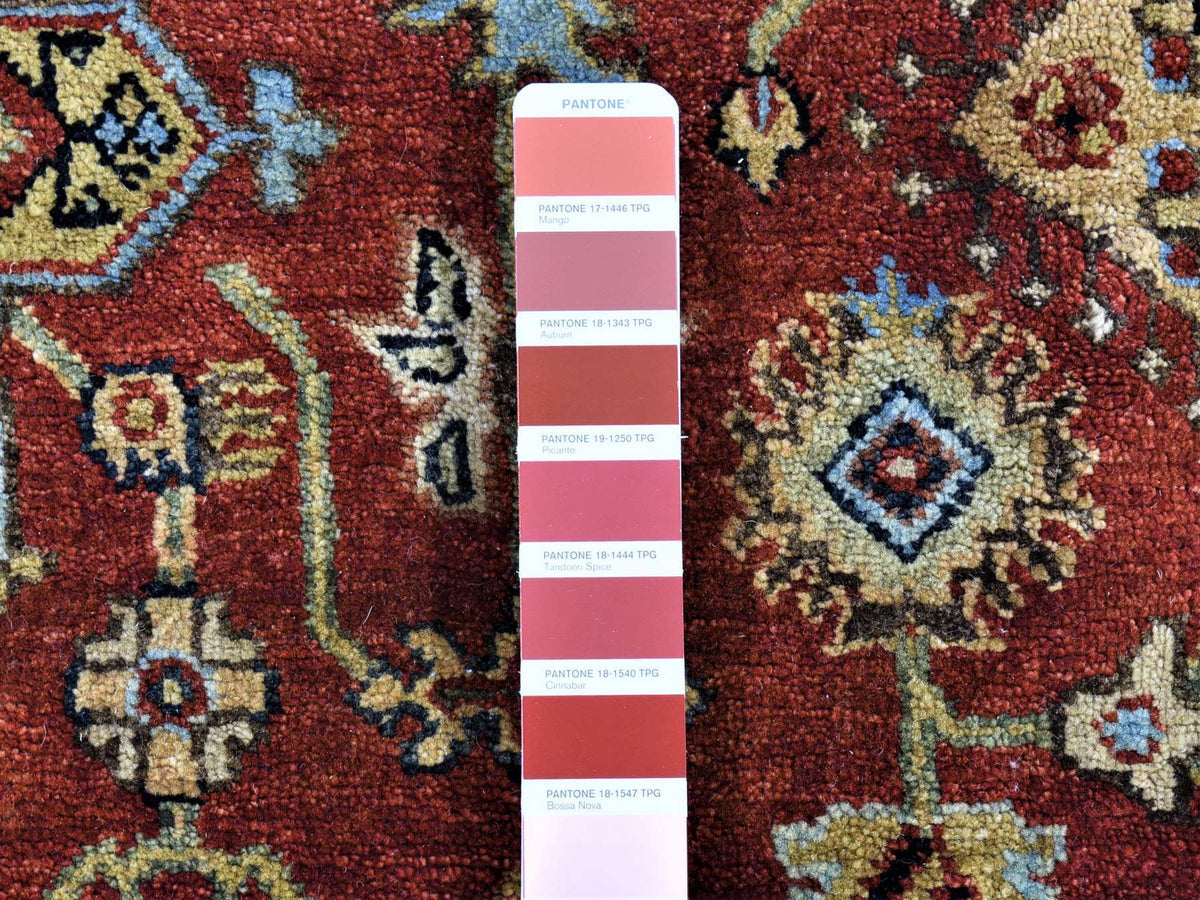 Heriz hand-knotted wool rug in Red & Rust Red, 11'9" x 14'10" — SKU O080222 (view 4)