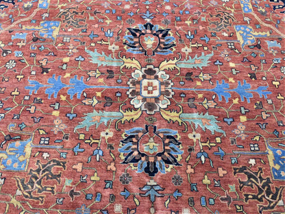 Heriz Heriz hand-knotted wool rug in Red & Yellow, 12' x 14'10" — SKU O080223 (view 3)