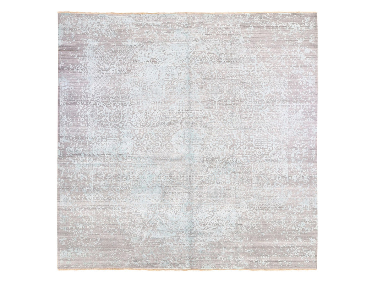 Modern / Contemporary hand-knotted wool/silk rug in Gray, 12' x 12' — SKU O080225