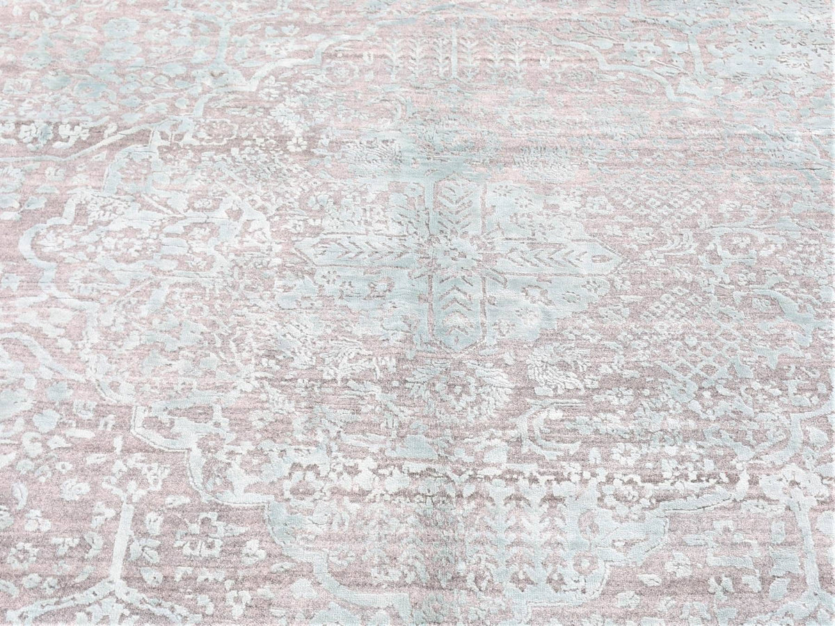 Modern / Contemporary hand-knotted wool/silk rug in Gray, 12' x 12' — SKU O080225 (view 3)
